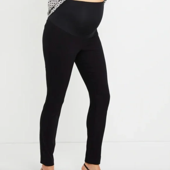 maternity black dress pants Black Stretchy Slim Fit Crop Maternity Dress Pants main image 1